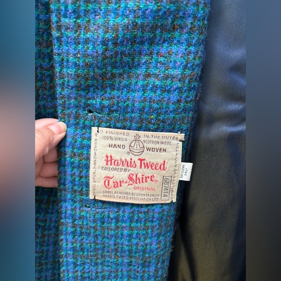 Vintage Harris Tweed Scalloped Wool Coat Blue/Green 100% Scottish Wool Size 38FR - Picture 5 of 5